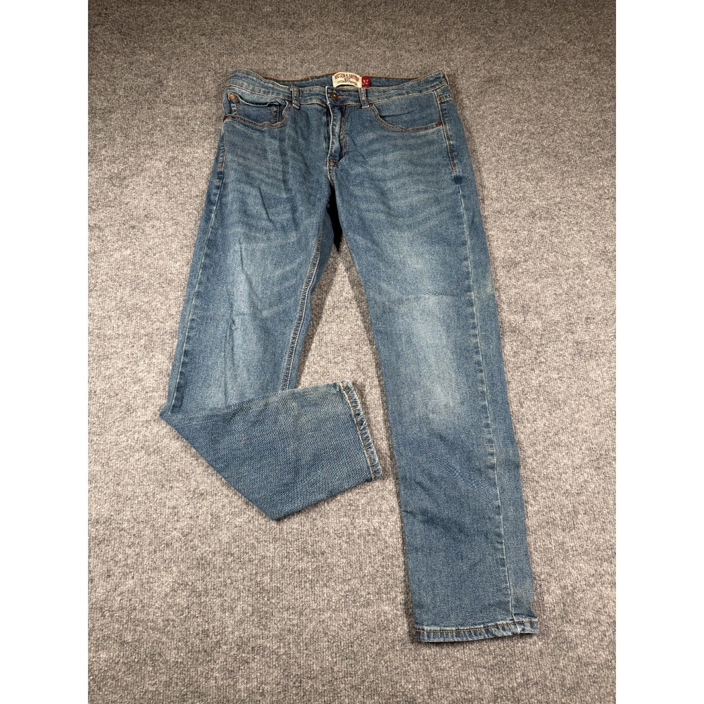 Hudson & Barrow Jeans Mens 32x30 Blue Denim Slim Stretch Straight Leg Grunge